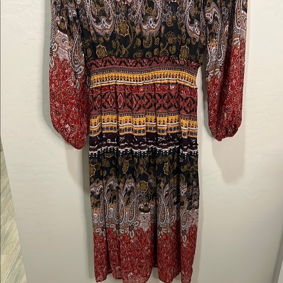 Fig & Flower Anthropologie Dress Sheer Boho Paisley Bishop Maxi Fall Rust Brown - Picture 7 of 15